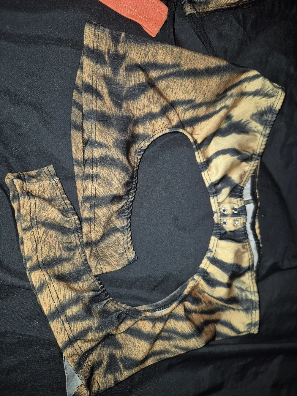 Tiger Print Bralette & Garter Shorts W 2 Thongs- Set